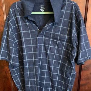 Blue and white checkered golf polo